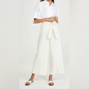 NWT Theory belted cropped wide leg pant in Admiral Crepe, color: Rice, size 10